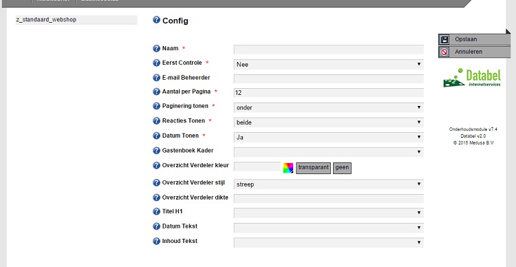 Gastenboek configuratie