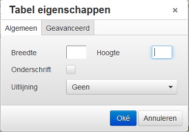 Tabel eigenschappen